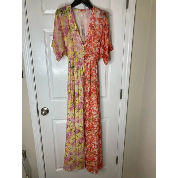 Rococo Sand Nesh Maxi dress orange yellow floral metallic sz XS - Picture 5 of 16